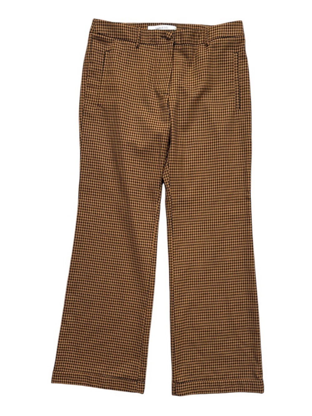 Bimba & Lola Wool Blend Finely Checked Trousers Caramel/Black 36 (Size 4)